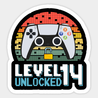 Level 14 Unlocked Vintage Retro Gaming Sticker